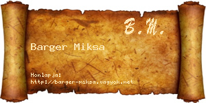 Barger Miksa névjegykártya